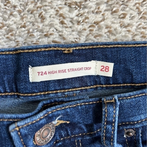 Levi’s 724 High Rise Straight Crop Blue Denim Distressed Casual Size 28 - Picture 3 of 9